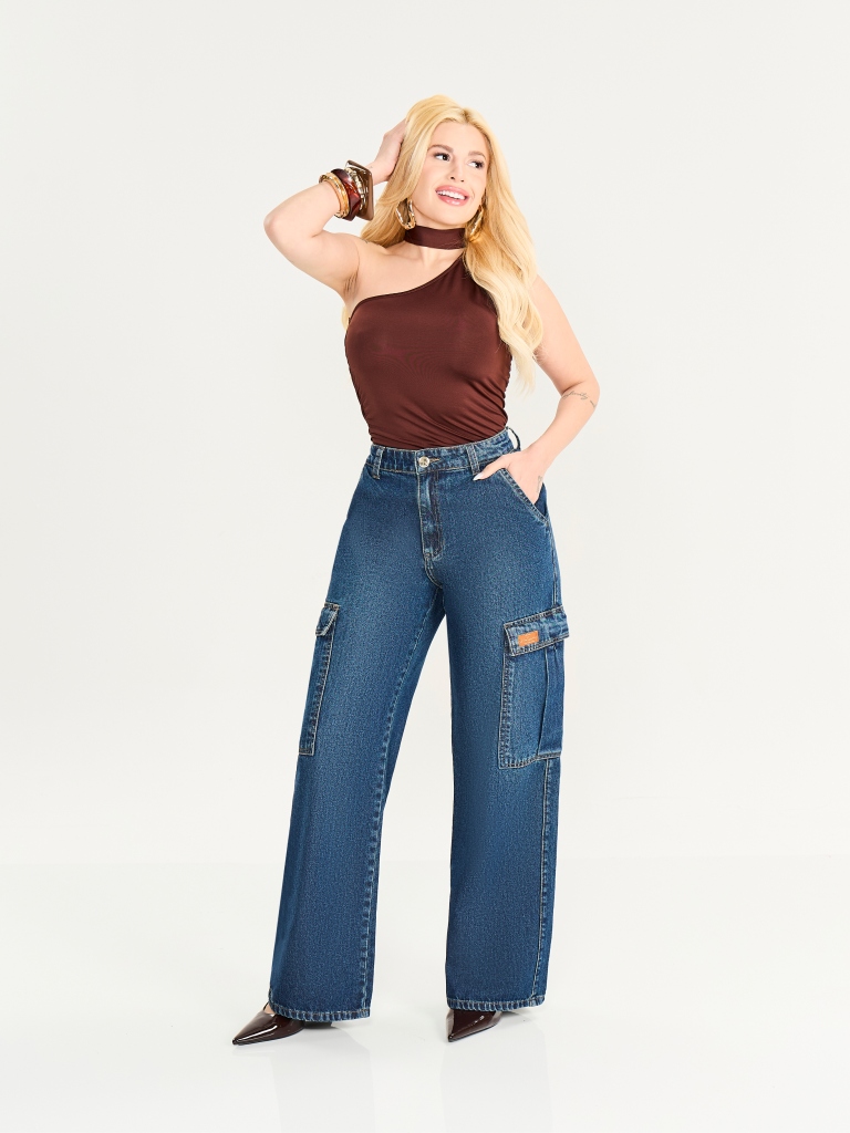Calça wide leg cargo